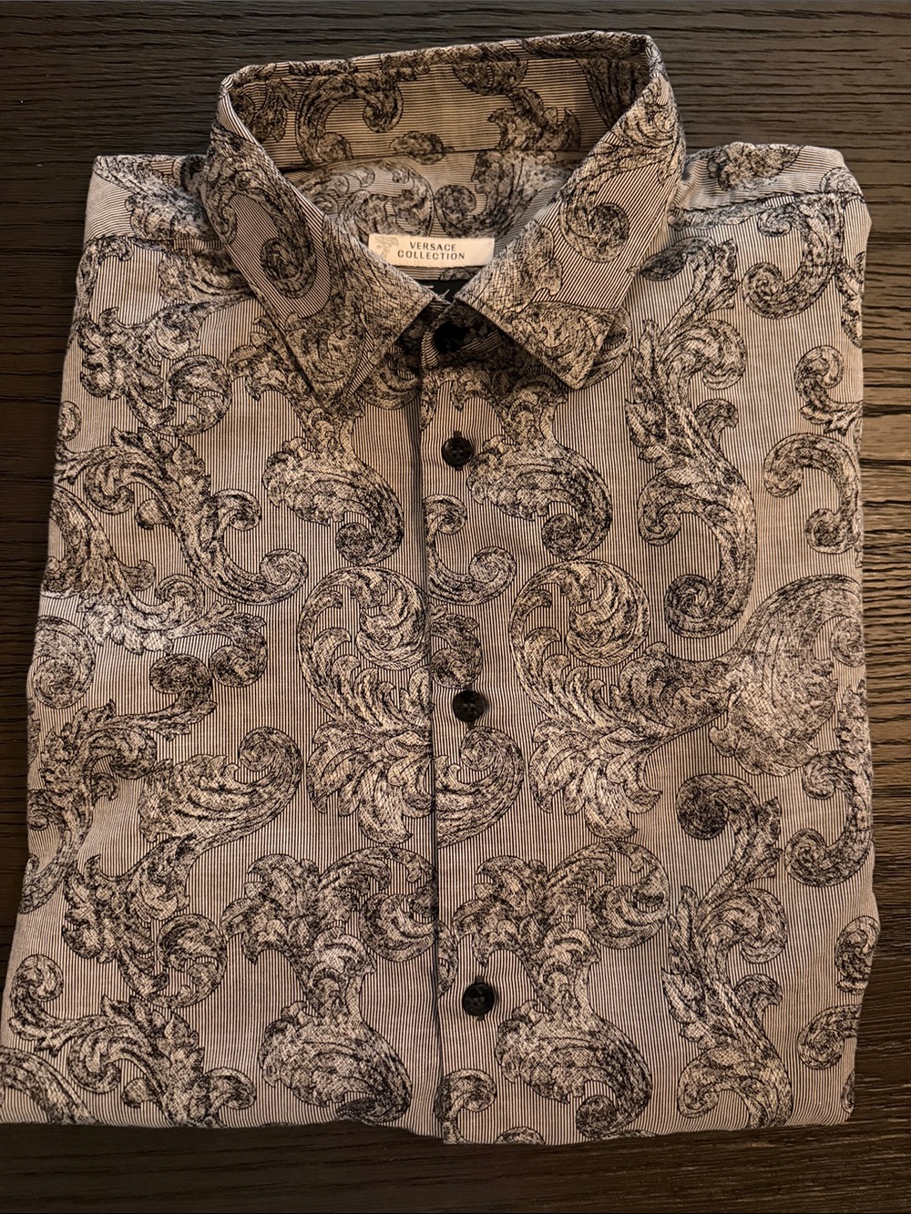 Versace Collection Beige Shirt with Black Paisley Print